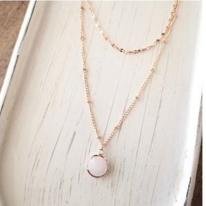Dainty Gold double chain stone necklace